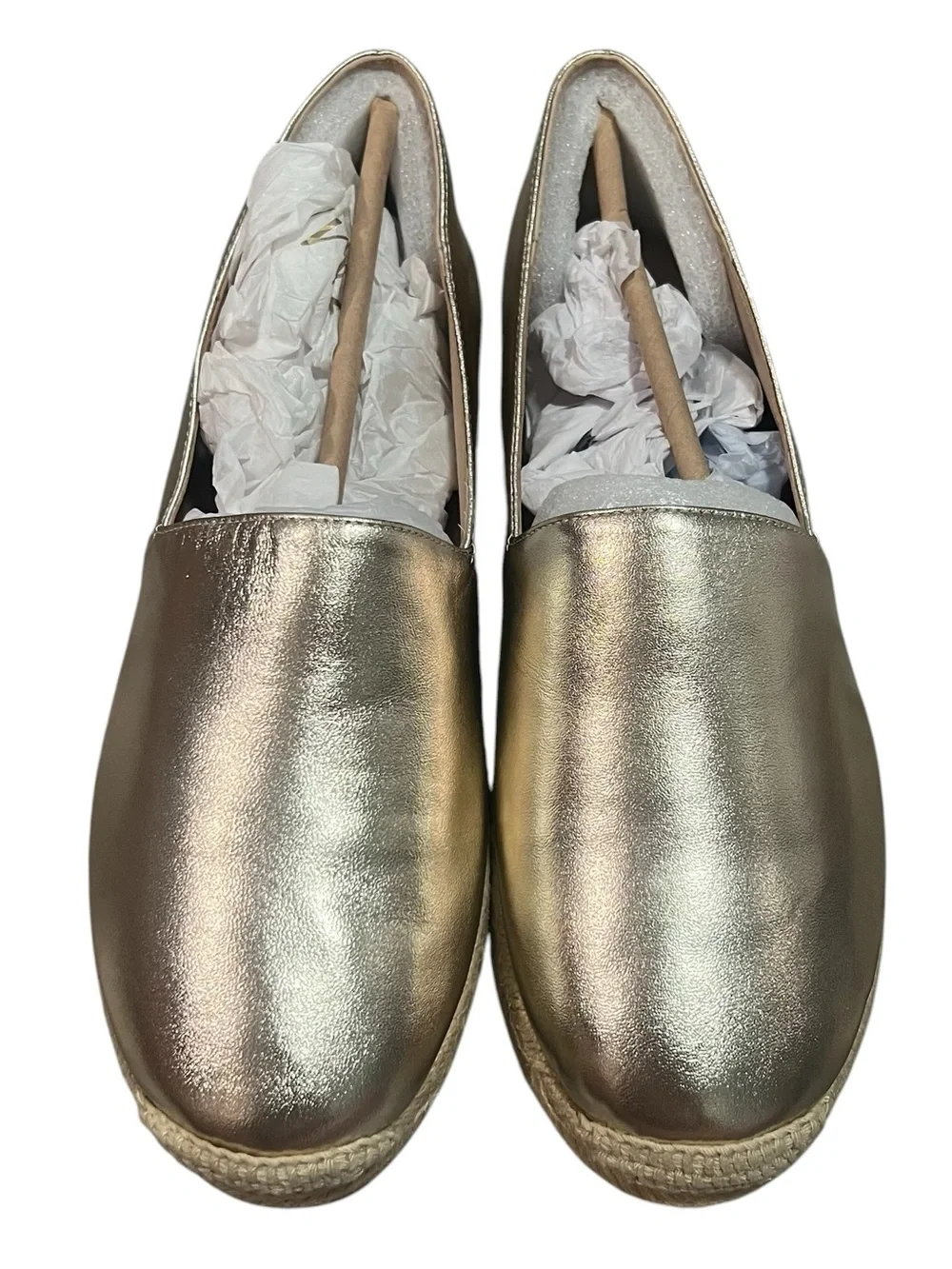 NEW NIB Stuart Weitzman Mykonos Espadrille Flat Gold Metallic Napa Leather